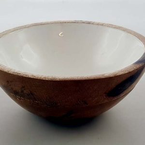 Skål rund trä/metall vit D 14,5 cm