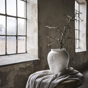 Bordsduk bomull elfenben / olivgrön randig 220 x 130