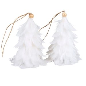 Fjädergran på snöre Vit