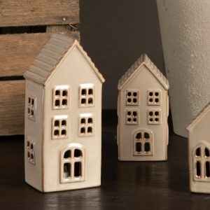 Ljushus – Huslykta Beige Keramik med LED belysning H 17 cm