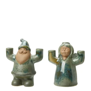 Ljusstake för julgransljus Tomte & Lucia Grönmelerad 2-pack
