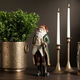 Gammaldags tomte med käpp grön/guld